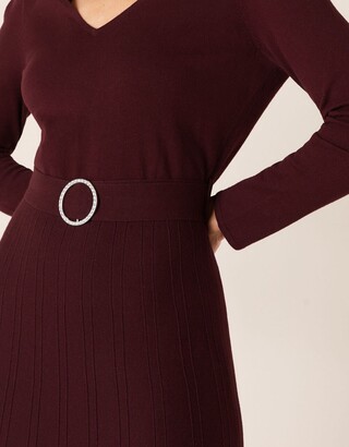 Monsoon Belted Knit Midi Dress Red