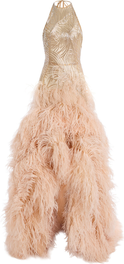 Oscar de la Renta Feathered Gown