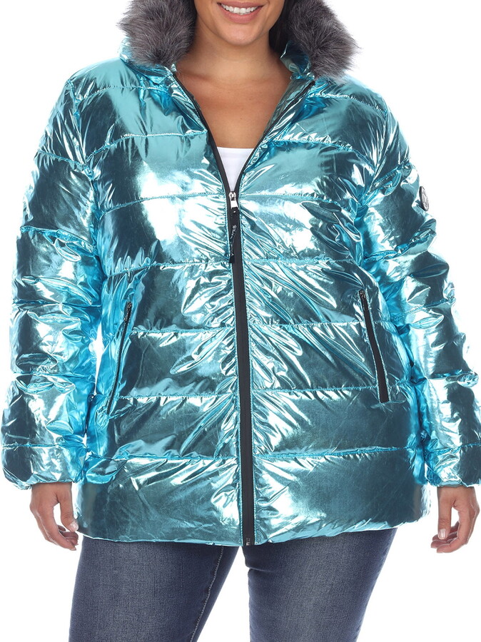 White Mark Fashion White Mark Women’s Plus Size Metallic Hooded Puffer Coat