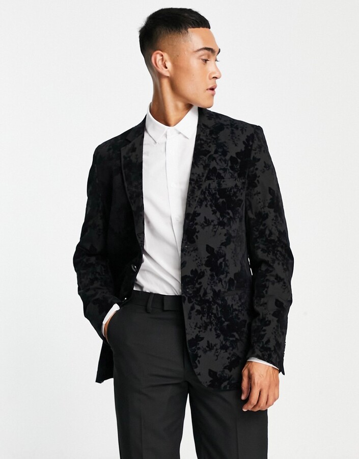 Bolongaro Trevor velvet rose print suit jacket in black - ShopStyle