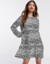 Thumbnail for your product : Stradivarius pleated animal print dress in black & white