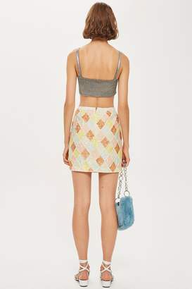 Topshop Womens Pastel Diamond Sequin Mini Skirt - Multi