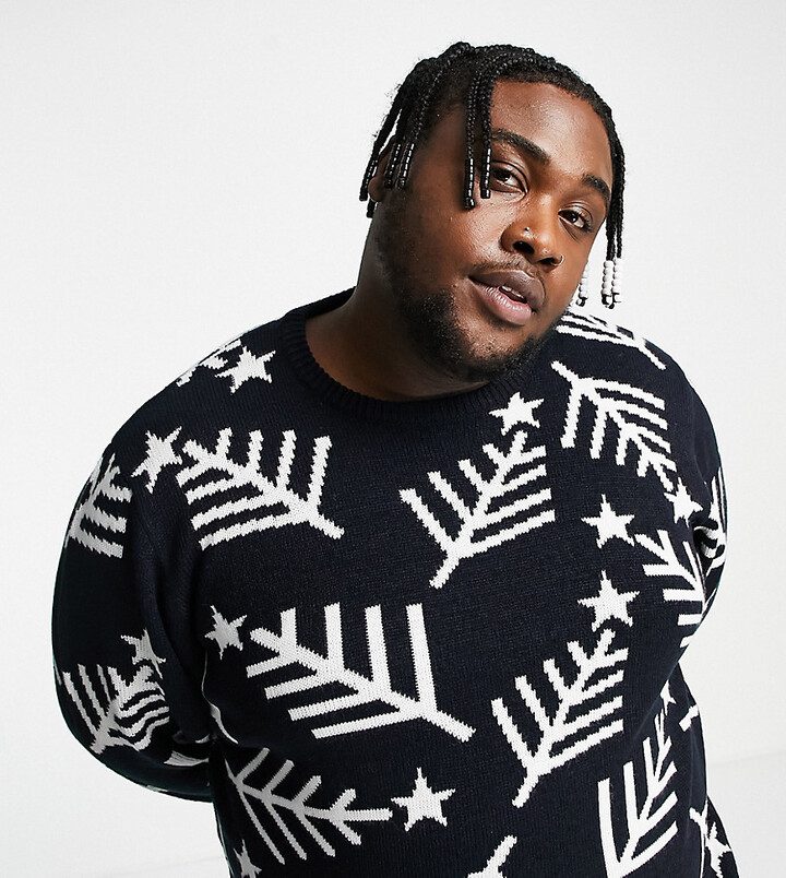 Threadbare Plus fir print crew neck 