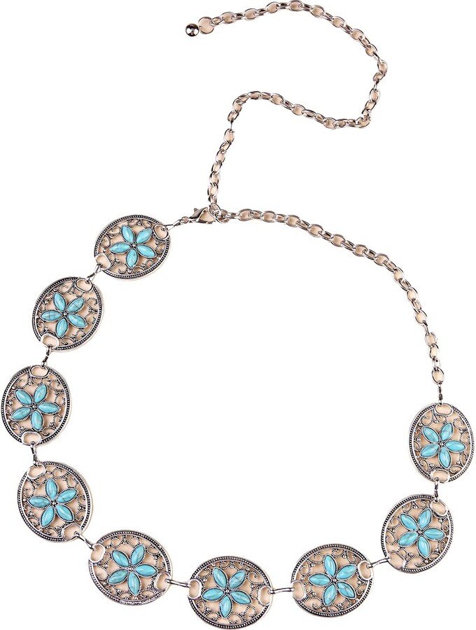 YimSting Concho Belt Turquoise Belt Cowgirl Style Chain Belt Western