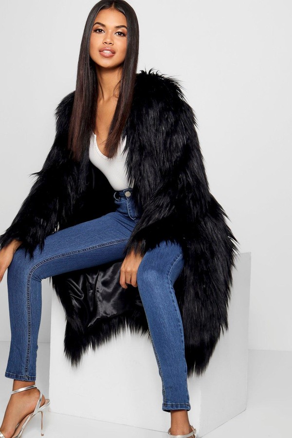 M_Eshop Women's Casual Shaggy Long Faux Fur Coat Jacket Outwear 