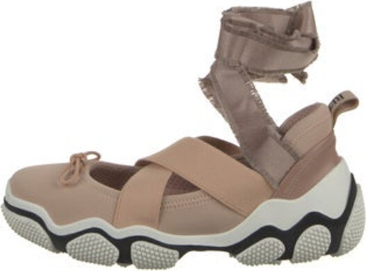 RED Valentino High Top Wedge Sneakers Neutrals Rubber Trim Round-Toes with Bow Accents Tie Closures Includes Box & Dust Bag