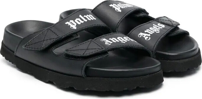 Palm Angels Kids Logo-Print Leather Sandals