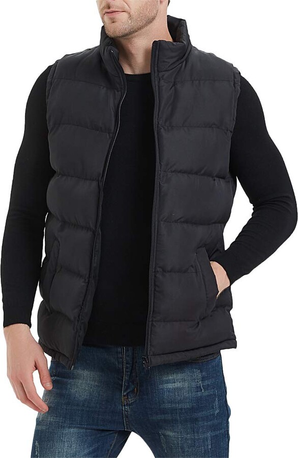 Comaba Mens Thermal Windproof Badge Design Puffy Vest with Hood