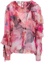 Thumbnail for your product : MSGM Cutout Ruffled Floral-print Chiffon Blouse