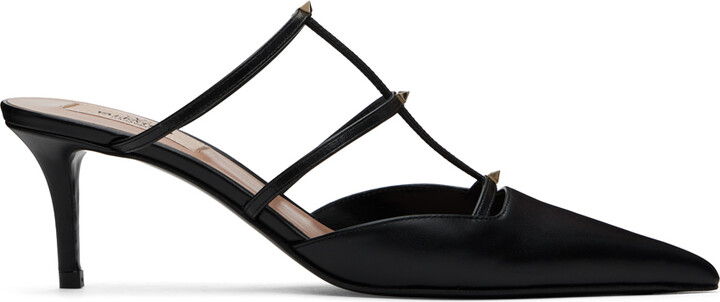 Valentino Garavani Black Rockstud Wispy Calfskin Mules