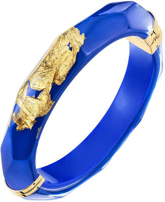 Gold & Honey 24k Gold Leaf Thin Faceted Hinged Bangle, Royal Blue