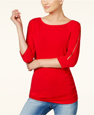 INC International Concepts Cold-Shoulder Zipper Top, Created for Macy's
