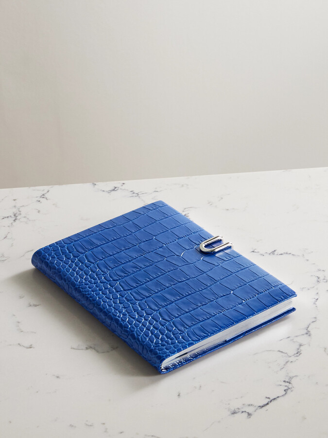 Smythson - Mara Panama Croc-effect Leather Diary - Blue