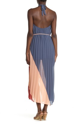 One One Six Pleated Colorblock Halter Maxi Dress