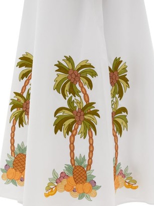 Loretta Caponi Marzia Tree-embroidered Cotton-pique Midi Dress - White Multi