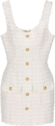 Balmain Sleeveless Tweed Buttoned Mini Dress