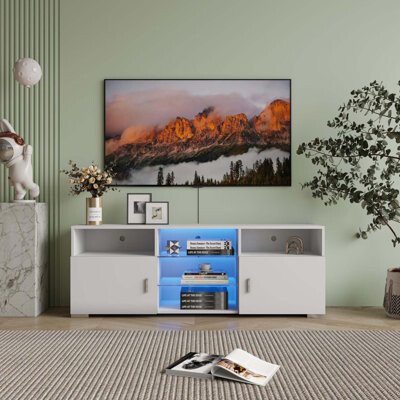 Winston Porter TV Stand for 32-60 inch TV Modern Television Table Center Media Console with Drawer and Led Lights Matt Entertainment Center for Living Game Room Be