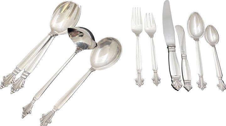 Georg Jensen Sterling Silver 76-piece Flatware Set In Acanthus Pattern For 12