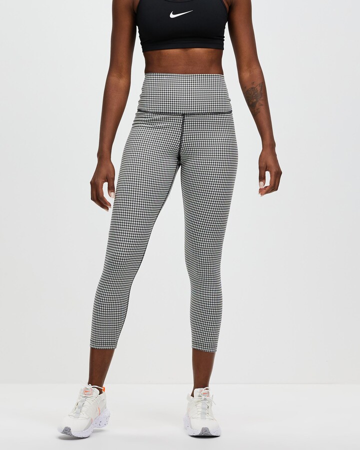 Nike Women's Black Tights - Yoga High-Waisted Crop Gingham Leggings -  ShopStyle Activewear Trousers