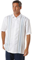 Thumbnail for your product : Cubavera Linen Rayon Engineered Stripe Panel Shirt with Embroidery