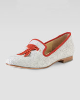 Thumbnail for your product : Cole Haan Sabrina Tassel Suede-Trim Flannel Loafer, Light Gray