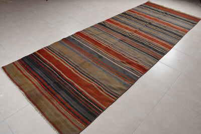 Dakota Fields Handmade Turkish Kilim Runner Rug in Natural Dye Wool with Boho Decor and Stripes for a Warm and Inviting Home