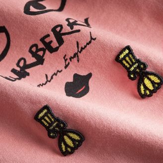 Burberry Lady Print Cotton T-shirt , Size: 18M, Pink