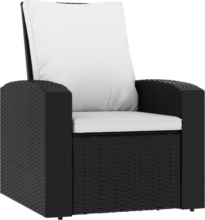 VidaXL Patio Reclining Chair with Cushions Black Poly Rattan