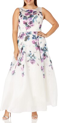 Ignite Women's Sleeveless Floral Printed Gown with Illusion Neckline