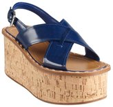 Thumbnail for your product : Prada cobalt patent leather strap cork wedge platforms
