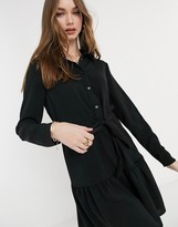Thumbnail for your product : New Look tie waist tiered shirt dress in black