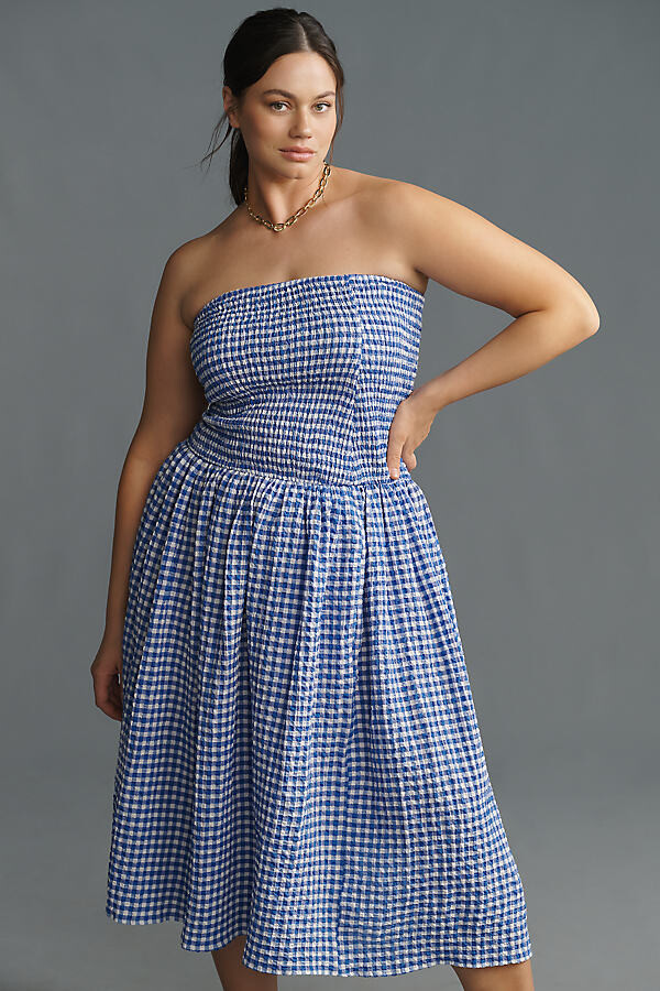 Strapless Smocked Midi Dress