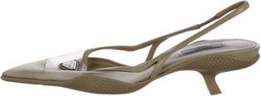 Prada Mesh Slingback Pumps Neutrals Rubber Trim Pointed-Toes with Mesh Accents Includes Dust Bag Designer