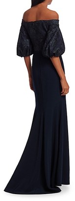 Theia Off-the-Shoulder Embellished Trumpet Gown