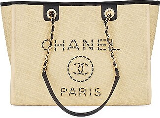 Chanel Deauville Tote Raffia with Glitter Detail Medium Neutral