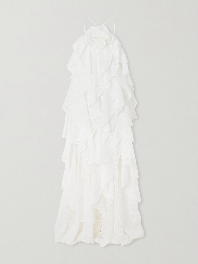 Aje Merritt Appliquéd Ruffled Broderie Anglaise Maxi Dress - White
