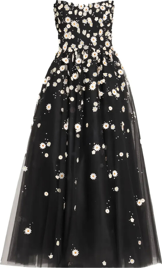 Monique Lhuillier Floral-Embroidered Tulle Dress