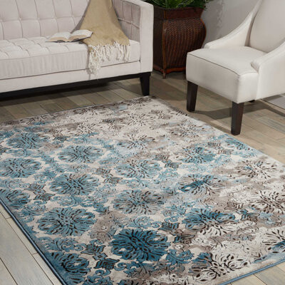 House of Hampton Alexander-Jordan Floral Ivory/Blue Area Rug