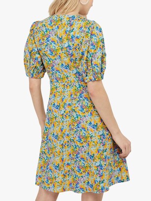 Monsoon Louis Organic Cotton Floral Print Wrap Dress, Blue/Multi