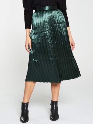 Very Satin Pleated Midi Skirt - Green