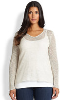 Thumbnail for your product : Eileen Fisher Eileen Fisher, Sizes 14-24 Leather-Trim Knit Top