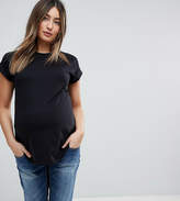 Thumbnail for your product : ASOS Maternity DESIGN Maternity t-shirt in boyfriend fit with rolled sleeve and curved hem in black