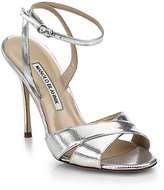 Thumbnail for your product : Manolo Blahnik Orlana Metallic Leather Ankle-Strap Sandals