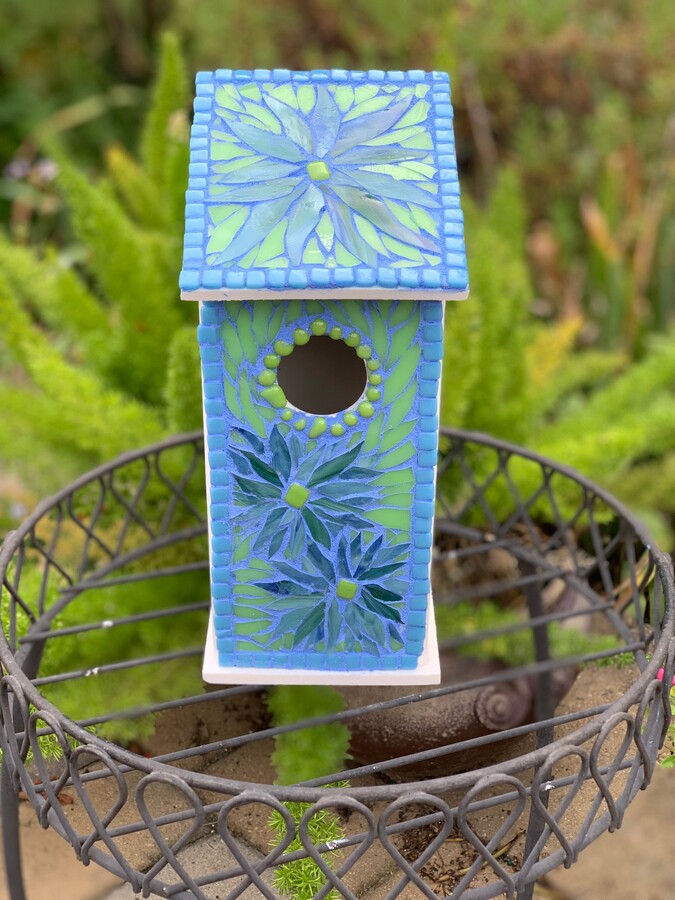 Etsy Mosaic Birdhouse, Blue Bird House, Decorative Bluebird Functional Handcrafted Birdhouse