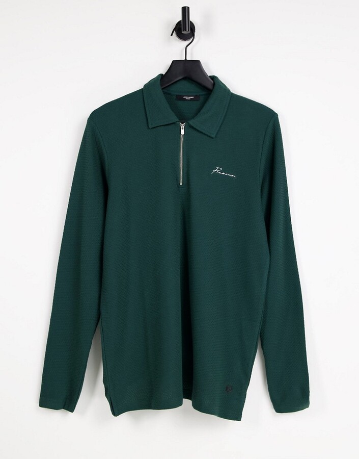 Vochtig Hoes Dollar Jack and Jones zip polo with long sleeves in green - ShopStyle