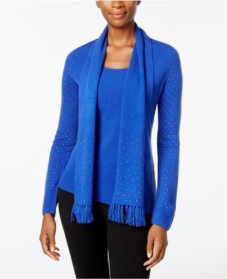 Karen Scott Luxsoft Embellished Scoop-Neck Sweater with Scarf, Only at Macy's