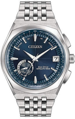 Citizen Eco Drive Men's Silver Tone And Blue Satellite Wave World Time Gps Bracelet Watch CC3020-57L