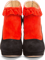 Thumbnail for your product : Charlotte Olympia Red Bicolor Suede Trompe L'oeil Ruffled Emily Boots