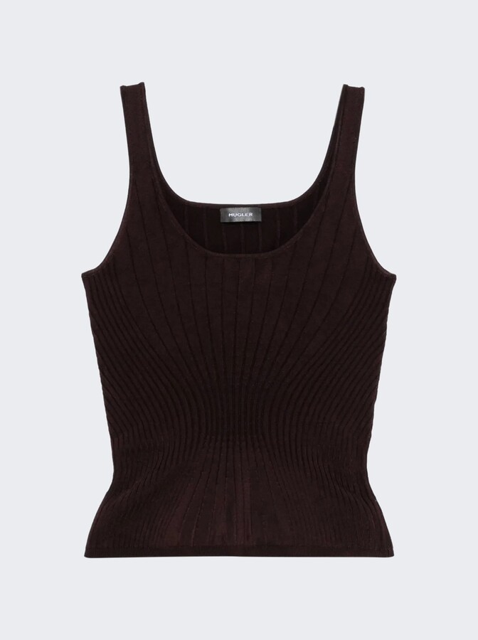 Thierry Mugler Sculpting Knit Tank Top Dark Beige