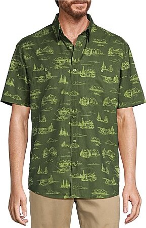 Roundtree & Yorke Roundtree Yorke The Charter Performance Vented Short Sleeve Chambray Scenic Print Sport Shirt
